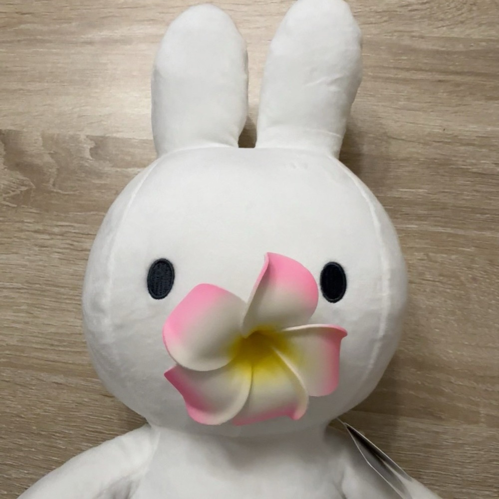 MIFFY White 14" Stuffed Plush w/ Hawaiian Floral Pink‎ Plumeria Flower Hair Clip - Picture 3 of 12